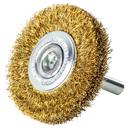 LESSMANN cylindrical brush 30x5 mm with 6 mm shank, brass corrugated wire 0.20 mm (413542)
