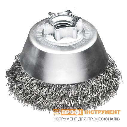 Щітка чашкова LESSMANN 65хМ14 (крок 2,0) мм сталевий гофрований дріт 0,35 мм (4211670V) Щітка чашкова LESSMANN 65хМ14 (крок 2,0) мм сталевий гофрований дріт 0,35 мм (4211670V)