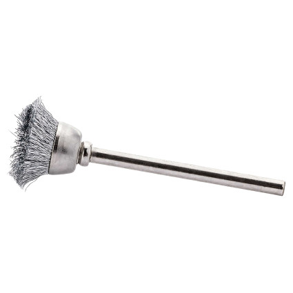 LESSMANN miniature cup brush, 15 mm, with 3 mm shank, stainless corrugated wire, 0.10 mm (430322)