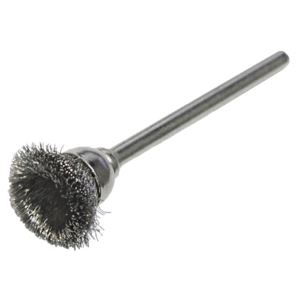 LESSMANN miniature cup brush 18 mm with 3 mm shank, stainless corrugated wire 0.10 mm (430323)