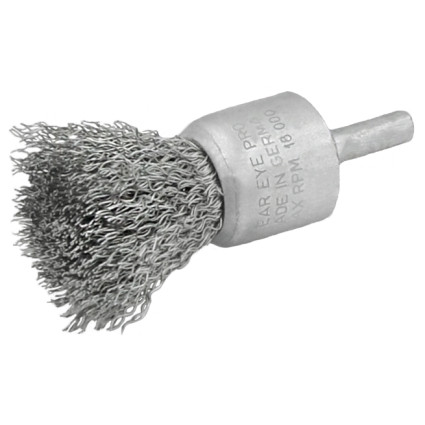 LESSMANN end brush 30x68 mm with 6 mm shank, stainless corrugated wire 0.30 mm (456361)