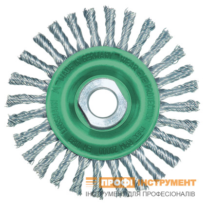 Щітка дискова джгутова LESSMANN 100х6х(М14x2,0) мм прямий нержавіючий дріт 0,50 мм Z28 (47180728)