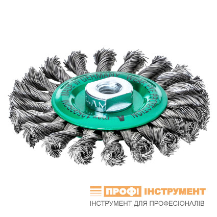 Щітка дискова джгутова LESSMANN 100х12х(М14x2,0) мм прямий нержавіючий дріт 0,50 мм Z18 (471817)