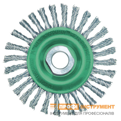 LESSMANN disc brush, 125 x 6 x (M14 x 2.0) mm, straight stainless steel wire, 0.50 mm, Z40 (47380740) LESSMANN disc brush, 125 x 6 x (M14 x 2.0) mm, straight stainless steel wire, 0.50 mm, Z40 (47380740)