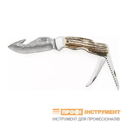 Мисливський ніж TAIGA 3-предметний з пилкою і штопором – дамаська сталь, накладка руків'я ріг оленя 369-DP-3