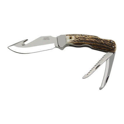 Hunting knife TAIGA 3-piece with saw and fire starter – handle scale antler 369-NP-3