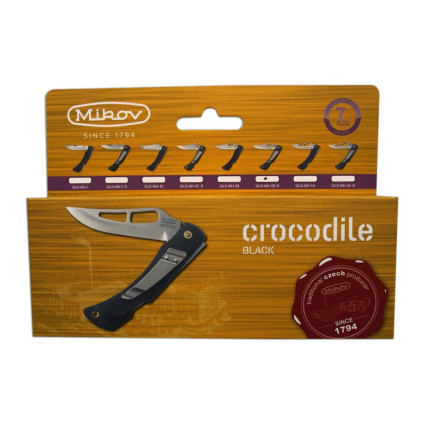 Pocket folding knife CROCODILE with clip black handle scale, blade with hole 243-NH-1/B CLIP