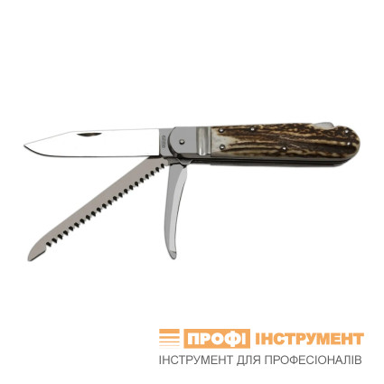 Мисливський 3-предметний складаний ніж HUNTER з пилкою і штопором – накладка руків'я ріг оленя 230-XP-3
