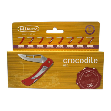 Folding knife CROCODILE red handle scale, blade with hole 243-NH-1/B