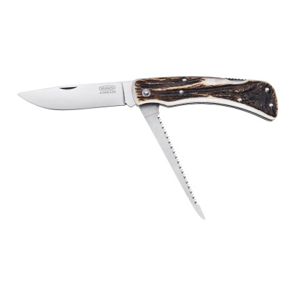 Hunting folding knife HUBERT 2-piece with saw – rosewood handle 245-XP-2
