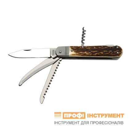 Hunting folding knife FIXIR 4-piece with saw, pick, and corkscrew – handle scale antler 232-XP-4V