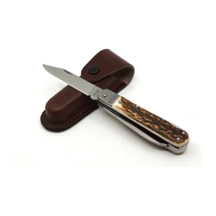 Hunting folding knife FIXIR 4-piece with saw, pick, and corkscrew – handle scale antler 232-XP-4V