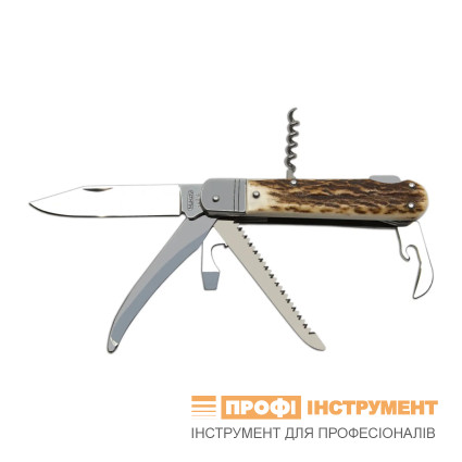 Hunting folding knife FIXIR 6-piece with saw, pick, and corkscrew – handle scale antler 232-XP-6V