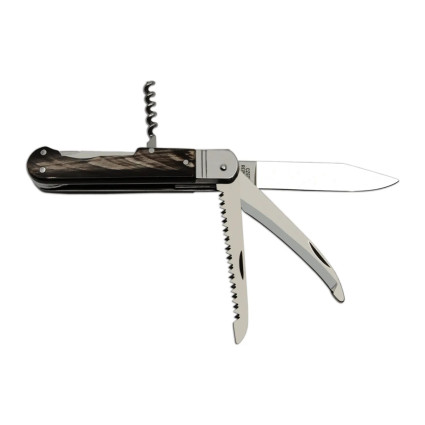 Hunting folding knife FIXIR 4-piece with saw, pick, and corkscrew – buffalo horn handle scale 232-XR-4V Hunting folding knife FIXIR 4-piece with saw, pick, and corkscrew – buffalo horn handle scale 232-XR-4V