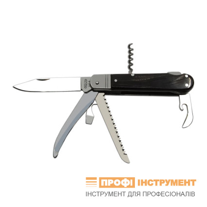 Hunting folding knife FIXIR 6-piece with saw, pick, corkscrew, and bottle and can opener – buffalo horn handle scale 232-XR-6V