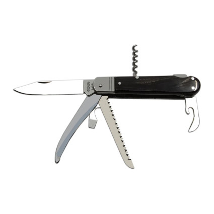 Hunting folding knife FIXIR 6-piece with saw, pick, corkscrew, and bottle and can opener – buffalo horn handle scale 232-XR-6V