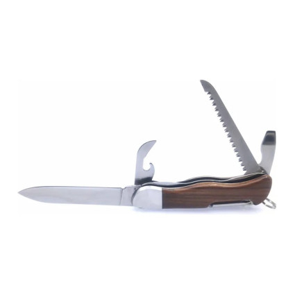 Outdoor folding pocket knife HIKER 6-piece with saw, screwdriver and bottle opener and can opener -