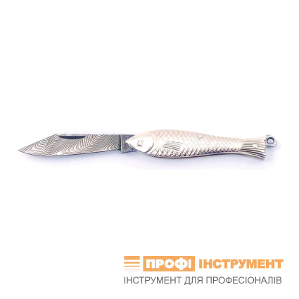 Кишеньковий складаний ніж RYBIČKA – срібний, дамаська сталь 130-DS-1 (925/1000)
