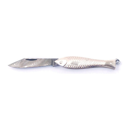 Карманный складной нож RYBIČKA – серебряный, дамасская сталь 130-DS-1 (925/1000)