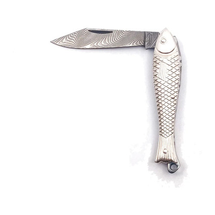 Карманный складной нож RYBIČKA – серебряный, дамасская сталь 130-DS-1 (925/1000)