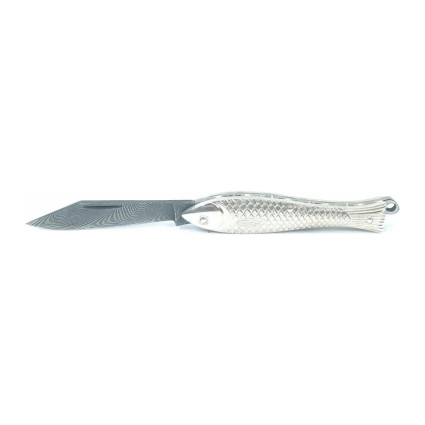 Карманный складной нож RYBIČKA – серебряный, дамасская сталь 130-DS-1 (925/1000)