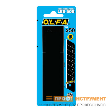 Лезвие OLFA LBB-50B 18х100х0,5 мм 8 сегментов туба 50 шт в блистере (LBB-50B)
