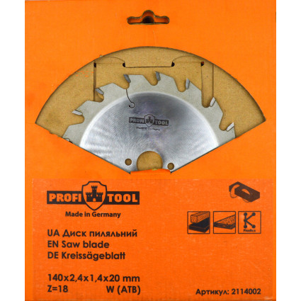 Диск пильный PROFITOOL - 140х2,4х1,4х20 мм Z=18, W (ATB) (2114002)