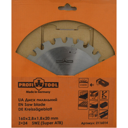 Диск пильный PROFITOOL - 160х2,8х1,8х20 мм Z=24, S-WZ (Super-ATB) (2116014)