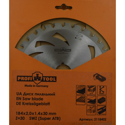 Диск пильный PROFITOOL - 184х2,0х1,4х30 мм Z=30, S-WZ (Super-ATB) (2118402)