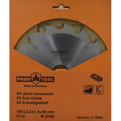 Диск пильный PROFITOOL - 184х2,2х1,4х30 мм Z=16, W (ATB) (2118403)