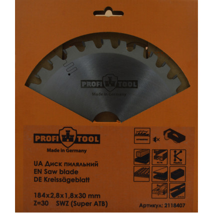 Диск пильный PROFITOOL - 184х2,8х1,8х30 мм Z=30, S-WZ (Super-ATB) (2118407)