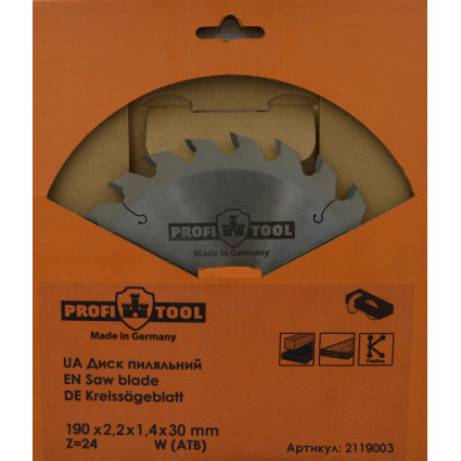Диск пильный PROFITOOL - 190х2,2х1,4х30 мм Z=24, W (ATB) (2119003)