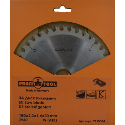 Диск пильный PROFITOOL - 190х2,2х1,4х30 мм Z=40, W (ATB) (2119004)
