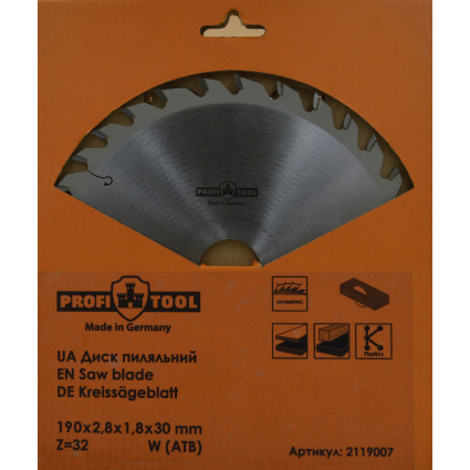 PROFITOOL Circular Saw Blade - 190x2.8x1.8x30 mm Z=32, W (ATB) (2119007)