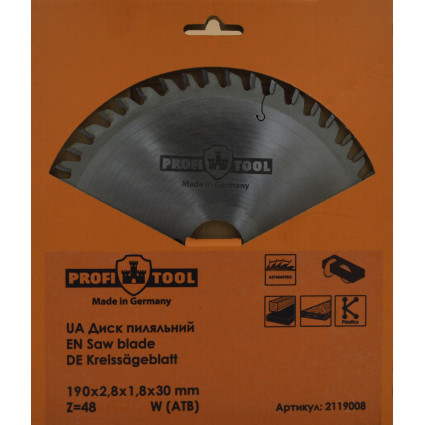 PROFITOOL Circular Saw Blade - 190x2.8x1.8x30 mm Z=48, W (ATB) (2119008)