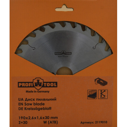 PROFITOOL Circular Saw Blade - 190x2.6x1.6x30 mm Z=30, W (ATB) (2119010)