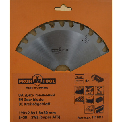 PROFITOOL Circular Saw Blade - 190x2.8x1.8x30 mm Z=30, S-WZ (Super-ATB) (2119011)