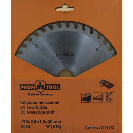 PROFITOOL Circular Saw Blade - 190x2.8x1.8x30 mm Z=40, W (ATB) (2119012)
