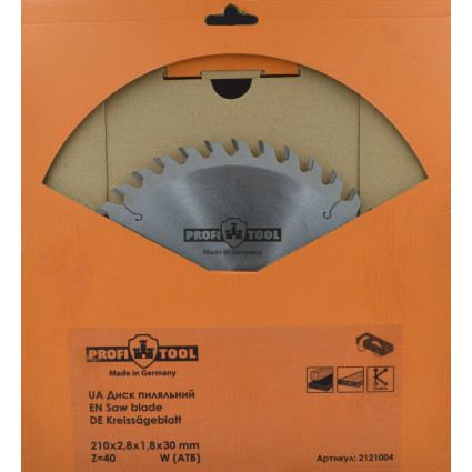 PROFITOOL Circular Saw Blade - 210x2.8x1.8x30 mm Z=40, W (ATB) (2121004)
