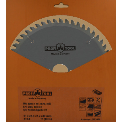 Диск пильный PROFITOOL - 210х2,8х2,2х30 мм Z=54, TF (TCG) (2121006)