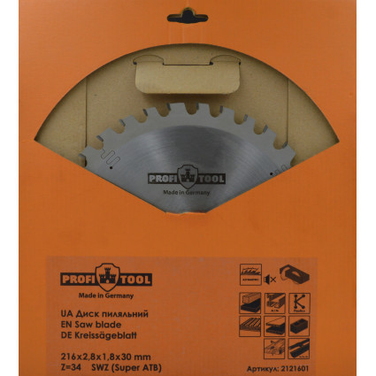 Диск пильный PROFITOOL - 216х2,8х1,8х30 мм Z=34, S-WZ (Super-ATB) (2121601)