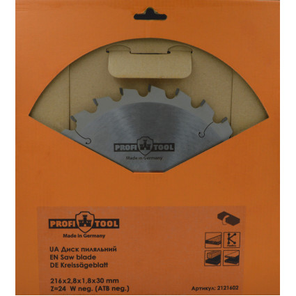 Saw blade PROFITOOL - 216x2,8x1,8x30 mm Z=24, Wneg (ATBneg) (2121602)