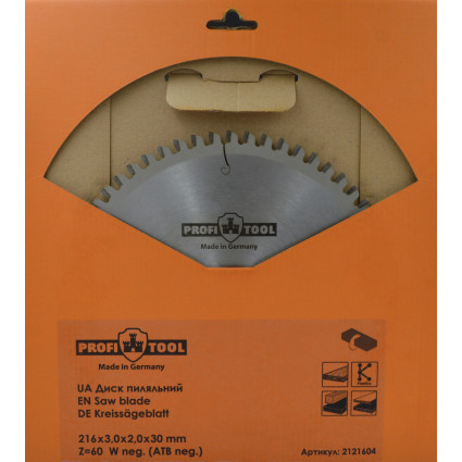 PROFITOOL Circular Saw Blade - 216x3.0x2.0x30 mm Z=60, Wneg (ATBneg) (2121604)