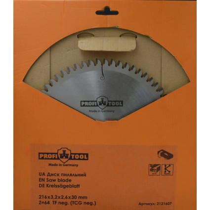 Диск пильный PROFITOOL - 216х3,2х2,6х30 мм Z=64, TFneg (2121607)