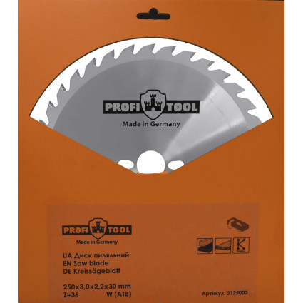 Диск пильный PROFITOOL - 250х3,0х2,0х30 мм Z=36, W (ATB) (2125003)
