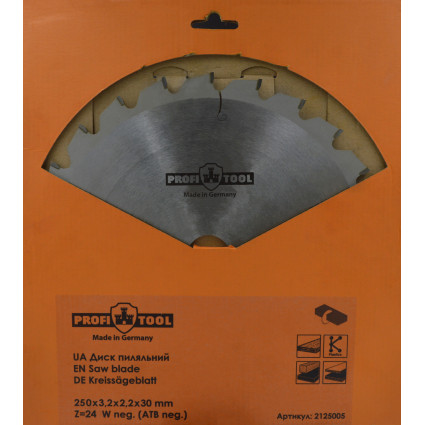 Saw blade PROFITOOL - 250x3,2x2,2x30 mm Z=24, Wneg (ATBneg) (2125005)