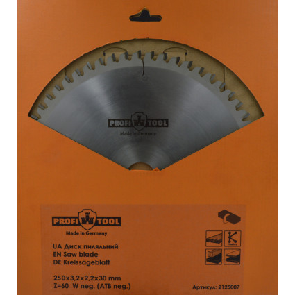 PROFITOOL Circular Saw Blade - 250x3.2x2.2x30 mm Z=60, Wneg (ATBneg) (2125007)