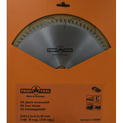 Saw blade PROFITOOL - 250x3,2x2,2x30 mm Z=80, Wneg (ATBneg) (2125008)