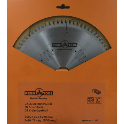 Диск пильный PROFITOOL - 250х3,4х2,8х30 мм Z=80, TFneg (2125011)