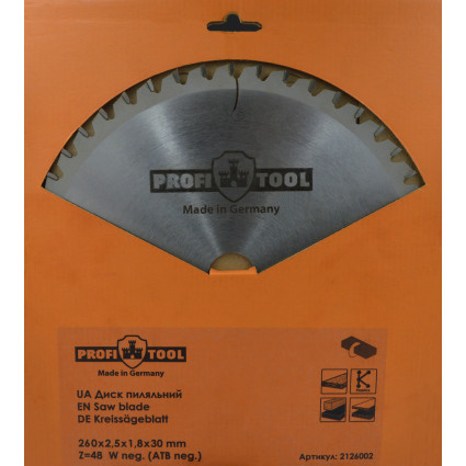 PROFITOOL Circular Saw Blade - 260x2.5x1.8x30 mm Z=48, Wneg (ATBneg) (2126002)